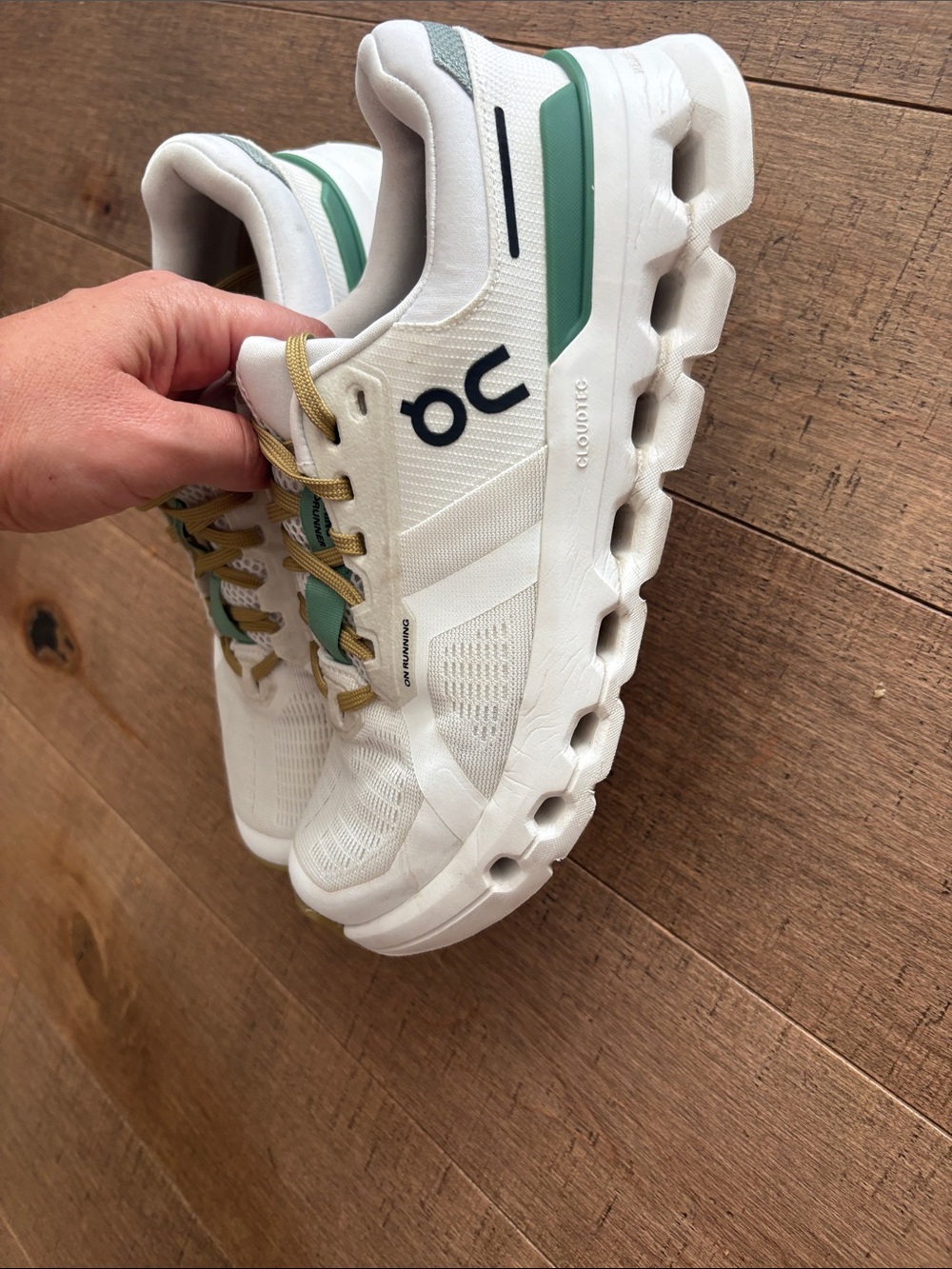 On Running White, Green & Gold Athletic Sneakers - Picture 8 of 10